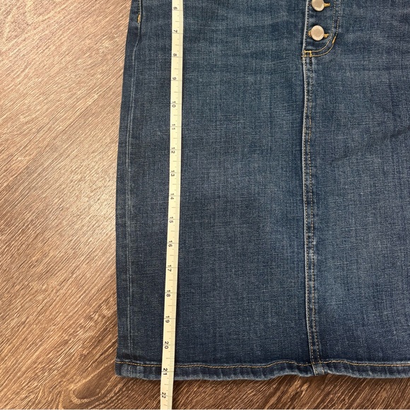 Dark Wash Denim Midi Skirt High Rise Button Fly Pencil Skirt Slit Waist 26 - Picture 7 of 10